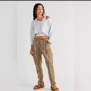 Free People break the rules Cargo Pants - Olive and Beige Stripes
